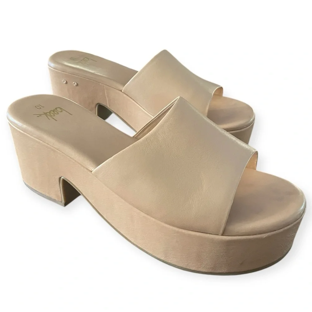 BEEK Prinia Platform Heeled Leather Sandals in Nude Tan | US Size 10